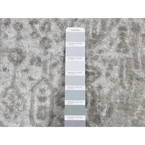 2'7"x8' Battleship Gray, Erased And Broken Persian Design, Wool And Pure Silk, Hand Knotted, Runner Oriental Rug FWR523218