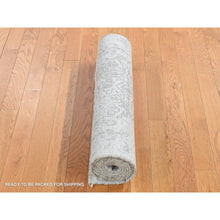 Load image into Gallery viewer, 2&#39;7&quot;x8&#39; Battleship Gray, Erased And Broken Persian Design, Wool And Pure Silk, Hand Knotted, Runner Oriental Rug FWR523218