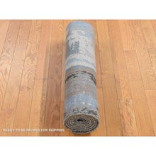 Load image into Gallery viewer, 2&#39;8&quot;x8&#39;1&quot; Prussian Blue, Hand Knotted, Abstract Design, Wool And Silk, Hi-lo Pile, Runner Oriental Rug FWR523248