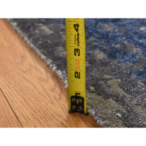 2'8"x8'1" Prussian Blue, Hand Knotted, Abstract Design, Wool And Silk, Hi-lo Pile, Runner Oriental Rug FWR523248