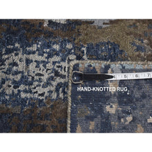 Load image into Gallery viewer, 2&#39;8&quot;x8&#39;1&quot; Prussian Blue, Hand Knotted, Abstract Design, Wool And Silk, Hi-lo Pile, Runner Oriental Rug FWR523248