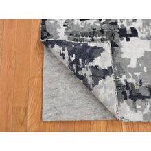 Load image into Gallery viewer, 2&#39;6&quot;x7&#39;7&quot; Eerie Black, Hi-low Pile, Abstract Design, Wool And Silk, Hand Knotted, Runner Oriental Rug FWR523254