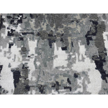 Load image into Gallery viewer, 2&#39;6&quot;x7&#39;7&quot; Eerie Black, Hi-Low Pile, Abstract Design, Wool and Silk, Hand Knotted, Runner Oriental Rug FWR523254