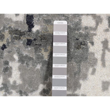 Load image into Gallery viewer, 2&#39;6&quot;x7&#39;7&quot; Eerie Black, Hi-Low Pile, Abstract Design, Wool and Silk, Hand Knotted, Runner Oriental Rug FWR523254
