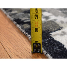 Load image into Gallery viewer, 2&#39;6&quot;x7&#39;7&quot; Eerie Black, Hi-low Pile, Abstract Design, Wool And Silk, Hand Knotted, Runner Oriental Rug FWR523254