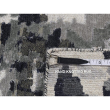 Load image into Gallery viewer, 2&#39;6&quot;x7&#39;7&quot; Eerie Black, Hi-Low Pile, Abstract Design, Wool and Silk, Hand Knotted, Runner Oriental Rug FWR523254