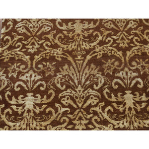 2'6"x7'9" Cafe Noir Brown, Abarasque Design Tone On Tone, Wool And Silk, Handmade, Runner Oriental Rug FWR523260