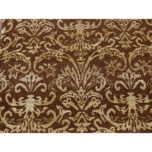 Load image into Gallery viewer, 2&#39;6&quot;x7&#39;9&quot; Cafe Noir Brown, Abarasque Design Tone On Tone, Wool And Silk, Handmade, Runner Oriental Rug FWR523260
