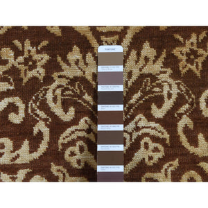 2'6"x7'9" Cafe Noir Brown, Abarasque Design Tone On Tone, Wool And Silk, Handmade, Runner Oriental Rug FWR523260