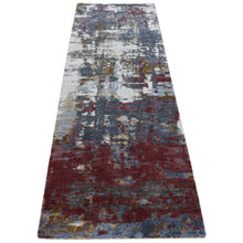 Load image into Gallery viewer, 2&#39;7&quot;x8&#39;1&quot; Oklahoma Crimson Red, Wool and Silk, Hi-Low Pile, Abstract Design, Hand Knotted, Runner Oriental Rug FWR523266