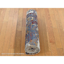 Load image into Gallery viewer, 2&#39;7&quot;x8&#39;1&quot; Oklahoma Crimson Red, Wool and Silk, Hi-Low Pile, Abstract Design, Hand Knotted, Runner Oriental Rug FWR523266