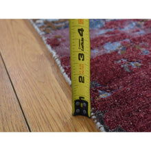 Load image into Gallery viewer, 2&#39;7&quot;x8&#39;1&quot; Oklahoma Crimson Red, Wool and Silk, Hi-Low Pile, Abstract Design, Hand Knotted, Runner Oriental Rug FWR523266