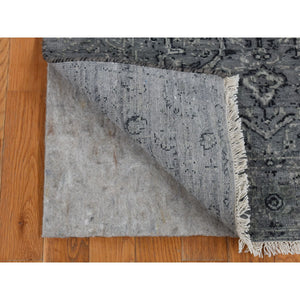 2'9"x7'10" Battleship Gray, Broken Persian Erased Medallion Design, Pure Silk With Textured Wool, Hand Knotted, Runner Oriental Rug FWR523272