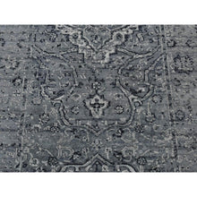 Load image into Gallery viewer, 2&#39;9&quot;x7&#39;10&quot; Battleship Gray, Broken Persian Erased Medallion Design, Pure Silk With Textured Wool, Hand Knotted, Runner Oriental Rug FWR523272
