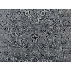 2'9"x7'10" Battleship Gray, Broken Persian Erased Medallion Design, Pure Silk With Textured Wool, Hand Knotted, Runner Oriental Rug FWR523272
