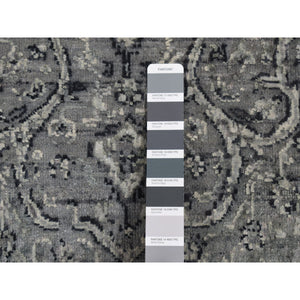2'9"x7'10" Battleship Gray, Broken Persian Erased Medallion Design, Pure Silk With Textured Wool, Hand Knotted, Runner Oriental Rug FWR523272