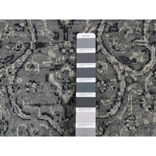 Load image into Gallery viewer, 2&#39;9&quot;x7&#39;10&quot; Battleship Gray, Broken Persian Erased Medallion Design, Pure Silk With Textured Wool, Hand Knotted, Runner Oriental Rug FWR523272