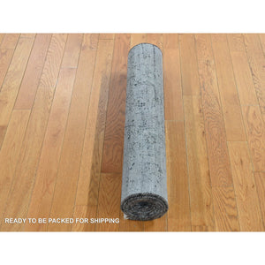 2'9"x7'10" Battleship Gray, Broken Persian Erased Medallion Design, Pure Silk With Textured Wool, Hand Knotted, Runner Oriental Rug FWR523272