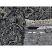 Load image into Gallery viewer, 2&#39;9&quot;x7&#39;10&quot; Battleship Gray, Broken Persian Erased Medallion Design, Pure Silk With Textured Wool, Hand Knotted, Runner Oriental Rug FWR523272
