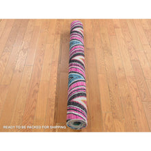 Load image into Gallery viewer, 4&#39;x6&#39;2&quot; Hot Pink, Hand Knotted, Chevron Design, Sari Silk With Textured Wool, Oriental Rug FWR523290