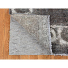 Load image into Gallery viewer, 8&#39;x11&#39; Asphalt Black, Vintage Overdyed Persian Tabriz Barjasta, Distressed, Sheared Low, Worn Down, Pure Wool, Hand Knotted, Oriental Rug FWR523296