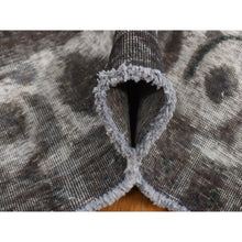 Load image into Gallery viewer, 8&#39;x11&#39; Asphalt Black, Vintage Overdyed Persian Tabriz Barjasta, Distressed, Sheared Low, Worn Down, Pure Wool, Hand Knotted, Oriental Rug FWR523296