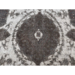 8'x11' Asphalt Black, Vintage Overdyed Persian Tabriz Barjasta, Distressed, Sheared Low, Worn Down, Pure Wool, Hand Knotted, Oriental Rug FWR523296