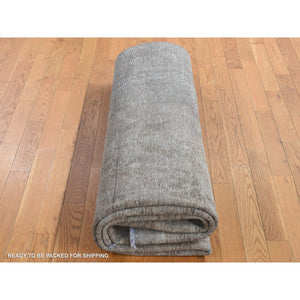 8'x11' Asphalt Black, Vintage Overdyed Persian Tabriz Barjasta, Distressed, Sheared Low, Worn Down, Pure Wool, Hand Knotted, Oriental Rug FWR523296