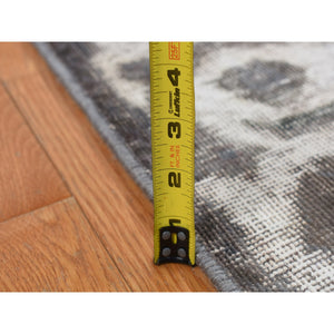 8'x11' Asphalt Black, Vintage Overdyed Persian Tabriz Barjasta, Distressed, Sheared Low, Worn Down, Pure Wool, Hand Knotted, Oriental Rug FWR523296