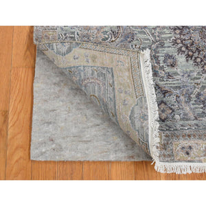 4'1"x6'2" Laurel Green, Pure Silk With Textured Wool, Mughal Design, Hand Knotted, Oriental Rug FWR523302