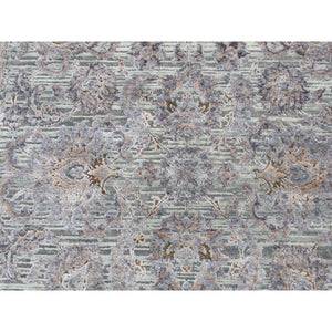 4'1"x6'2" Laurel Green, Pure Silk With Textured Wool, Mughal Design, Hand Knotted, Oriental Rug FWR523302