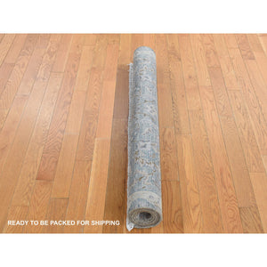 4'1"x6'2" Laurel Green, Pure Silk With Textured Wool, Mughal Design, Hand Knotted, Oriental Rug FWR523302