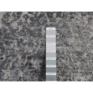 4'1"x6' Carbon Gray, Erased Persian Design, Wool And Pure Silk, Hand Knotted, Oriental Rug FWR523332