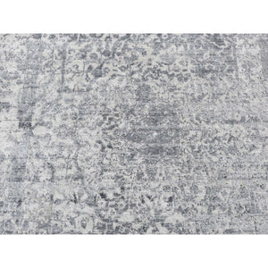 4'1"x6' Carbon Gray, Erased Persian Design, Wool And Pure Silk, Hand Knotted, Oriental Rug FWR523332