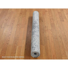 Load image into Gallery viewer, 4&#39;1&quot;x6&#39; Carbon Gray, Erased Persian Design, Wool And Pure Silk, Hand Knotted, Oriental Rug FWR523332