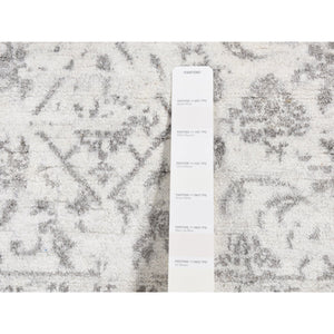 4'1"x6'2" Ivory, Broken and Erased Tabriz Fish Mahi Design, Wool and Silk, Hand Knotted, Tone on Tone, Oriental Rug FWR523338
