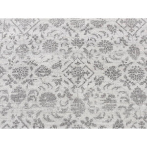 4'1"x6'2" Ivory, Broken and Erased Tabriz Fish Mahi Design, Wool and Silk, Hand Knotted, Tone on Tone, Oriental Rug FWR523338