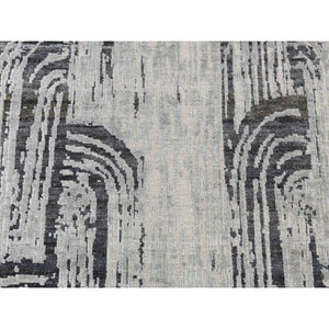 2'7"x8' Cloud Gray, The Cane Design, Pure Silk With Textured Wool, Hand Knotted, Runner Oriental Rug FWR523362