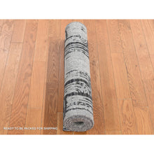 Load image into Gallery viewer, 2&#39;7&quot;x8&#39; Cloud Gray, The Cane Design, Pure Silk With Textured Wool, Hand Knotted, Runner Oriental Rug FWR523362
