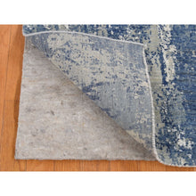 Load image into Gallery viewer, 2&#39;6&quot;x8&#39;3&quot; Air Force Blue, Abstract Design, Wool And Pure Silk, Hand Knotted, Runner Oriental Rug FWR523380
