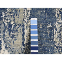 Load image into Gallery viewer, 2&#39;6&quot;x8&#39;3&quot; Air Force Blue, Abstract Design, Wool And Pure Silk, Hand Knotted, Runner Oriental Rug FWR523380