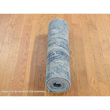 Load image into Gallery viewer, 2&#39;6&quot;x8&#39;3&quot; Air Force Blue, Abstract Design, Wool And Pure Silk, Hand Knotted, Runner Oriental Rug FWR523380