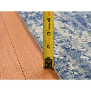 2'6"x8'3" Air Force Blue, Abstract Design, Wool And Pure Silk, Hand Knotted, Runner Oriental Rug FWR523380