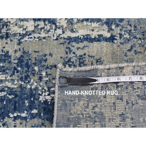 2'6"x8'3" Air Force Blue, Abstract Design, Wool And Pure Silk, Hand Knotted, Runner Oriental Rug FWR523380
