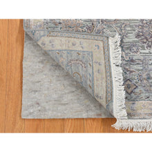 Load image into Gallery viewer, 2&#39;5&quot;x8&#39;1&quot; Laurel Green, Pure Silk With Textured Wool, Mughal Design, Hand Knotted, Runner Oriental Rug FWR523392