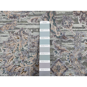 2'5"x8'1" Laurel Green, Pure Silk With Textured Wool, Mughal Design, Hand Knotted, Runner Oriental Rug FWR523392