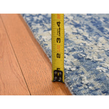 Load image into Gallery viewer, 2&#39;6&quot;x8&#39;1&quot; Air Force Blue, Abstract Design, Wool And Pure Silk, Hand Knotted, Runner Oriental Rug FWR523410