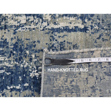 Load image into Gallery viewer, 2&#39;6&quot;x8&#39;1&quot; Air Force Blue, Abstract Design, Wool And Pure Silk, Hand Knotted, Runner Oriental Rug FWR523410
