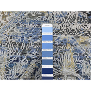 2'7"x8'3" Steel Blue, Broken And Erased Art And Crafts, Silk With Textured Wool, Hand Knotted, Runner Oriental Rug FWR523428