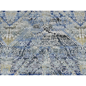 2'7"x8'3" Steel Blue, Broken And Erased Art And Crafts, Silk With Textured Wool, Hand Knotted, Runner Oriental Rug FWR523428